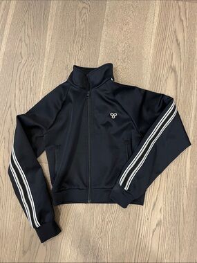 Aritzia TNA Black Track Jacket with White Stripes